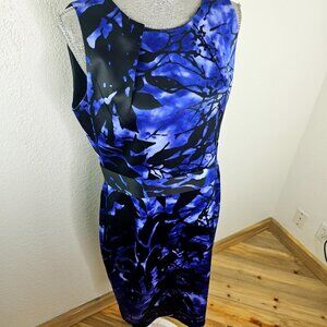 Tahari Shovan Black Blue Sleeveless Sheath Dress Size 12